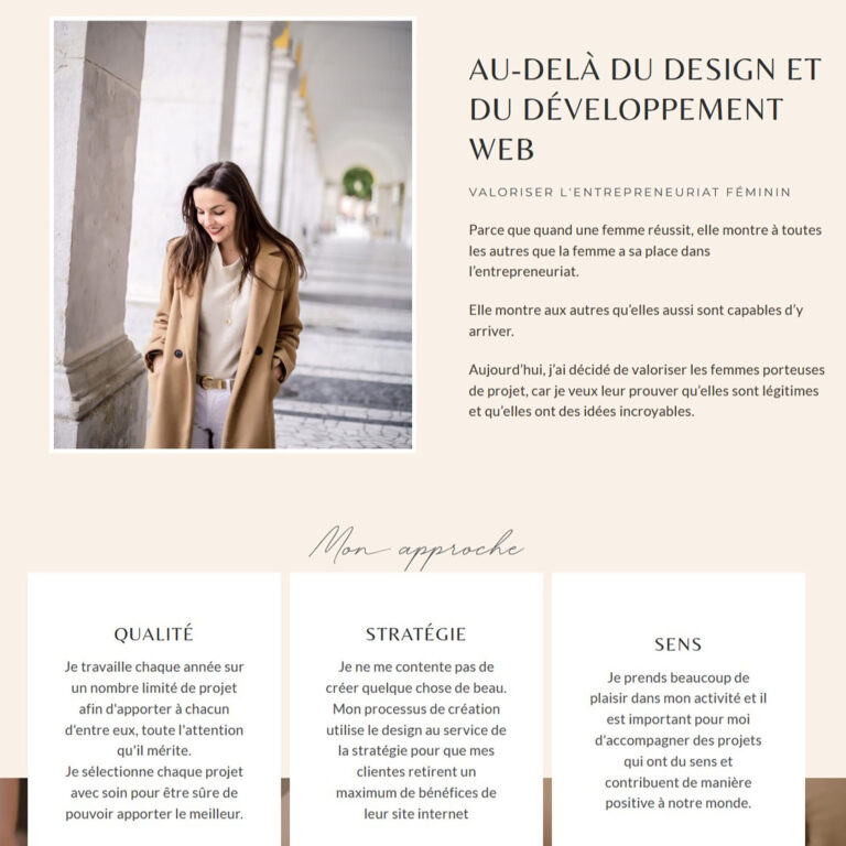 Exemple d’intégration des portraits de branding sur un site de webdesign.