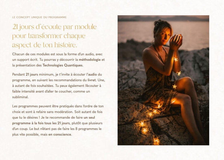 Cohérence visuelle entre le site web et le branding d’une entrepreneure en harmonisation énergétique.