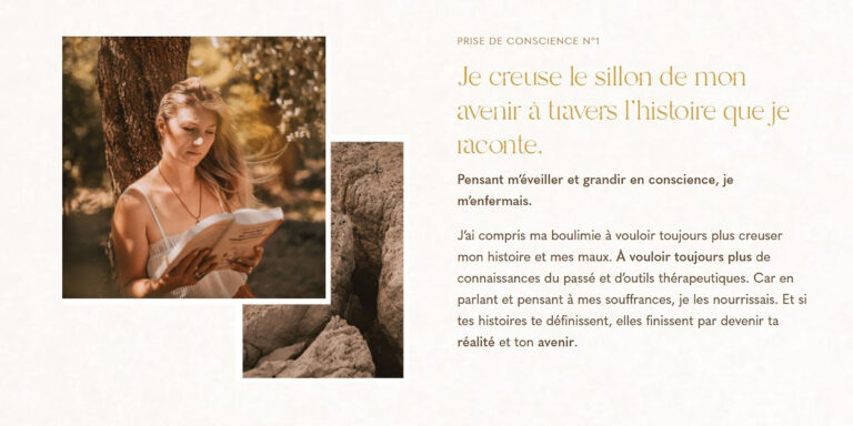 Exemple d’un site web d’entrepreneur du bien-être intégrant des photos de