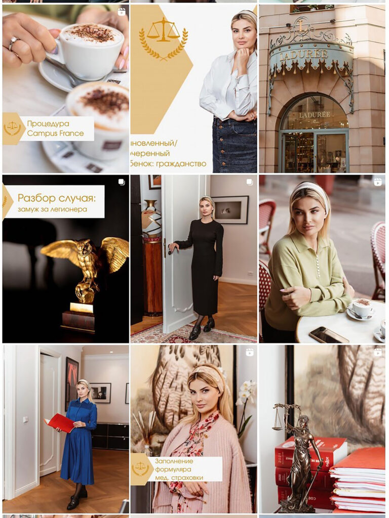 Feed Instagram d’une consultante partageant son parcours et son activité.