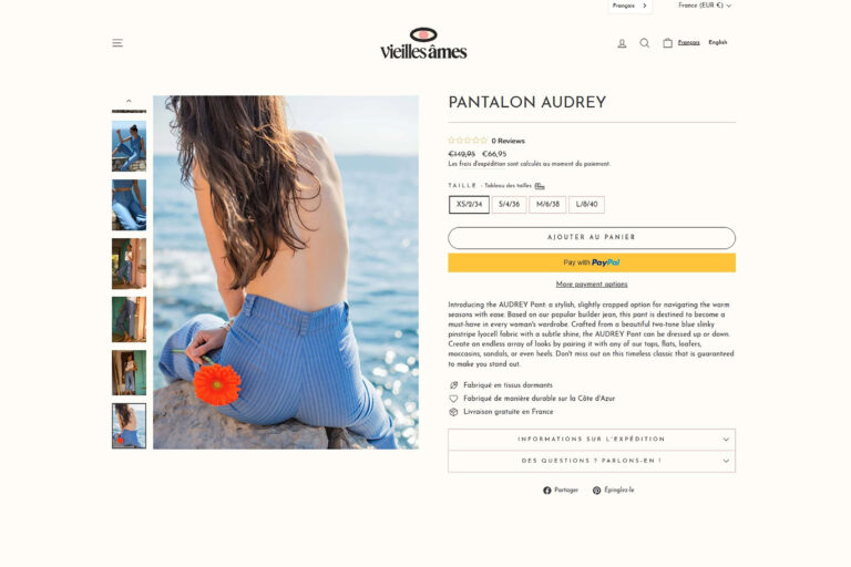 Une des pages du site de Vieilles Âmes, mettant en avant ses pièces en nombre limité.