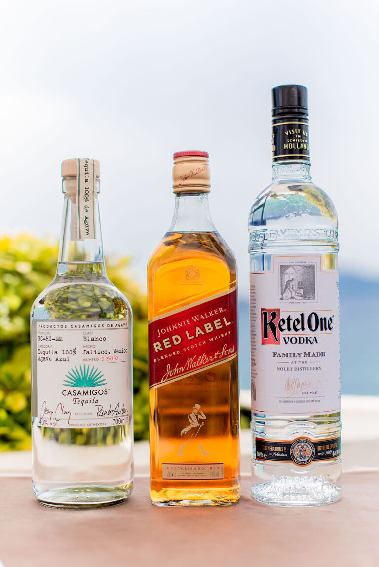 Élégantes bouteilles d’alcool exposées sur un bar raffiné.